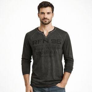 NWT Rufen Long Sleeve Graphic  V-Neck Tee  Charcoal Grey Size XL